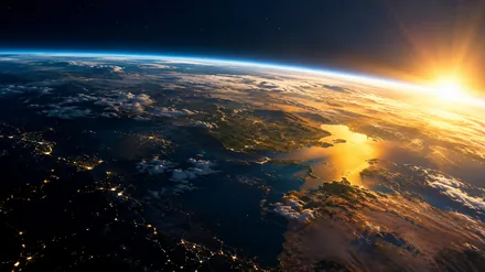 Dawn breaking over the earth, light spreading across the nations