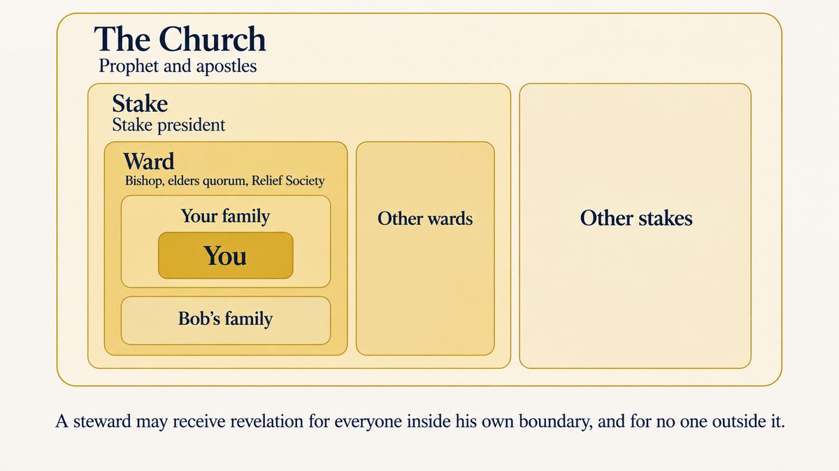 Nested boxes showing the Church containing stakes, a stake containing wards, a ward containing families, and a family containing an individual, with no box positioned above any other.