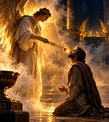 A seraph touching Isaiah's lips with a live coal from the altar, Isaiah 6:6-7