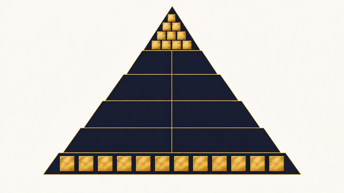 The same twelve gold stones appear both at the peak of a pyramid and in its foundation course, which cannot both be true.
